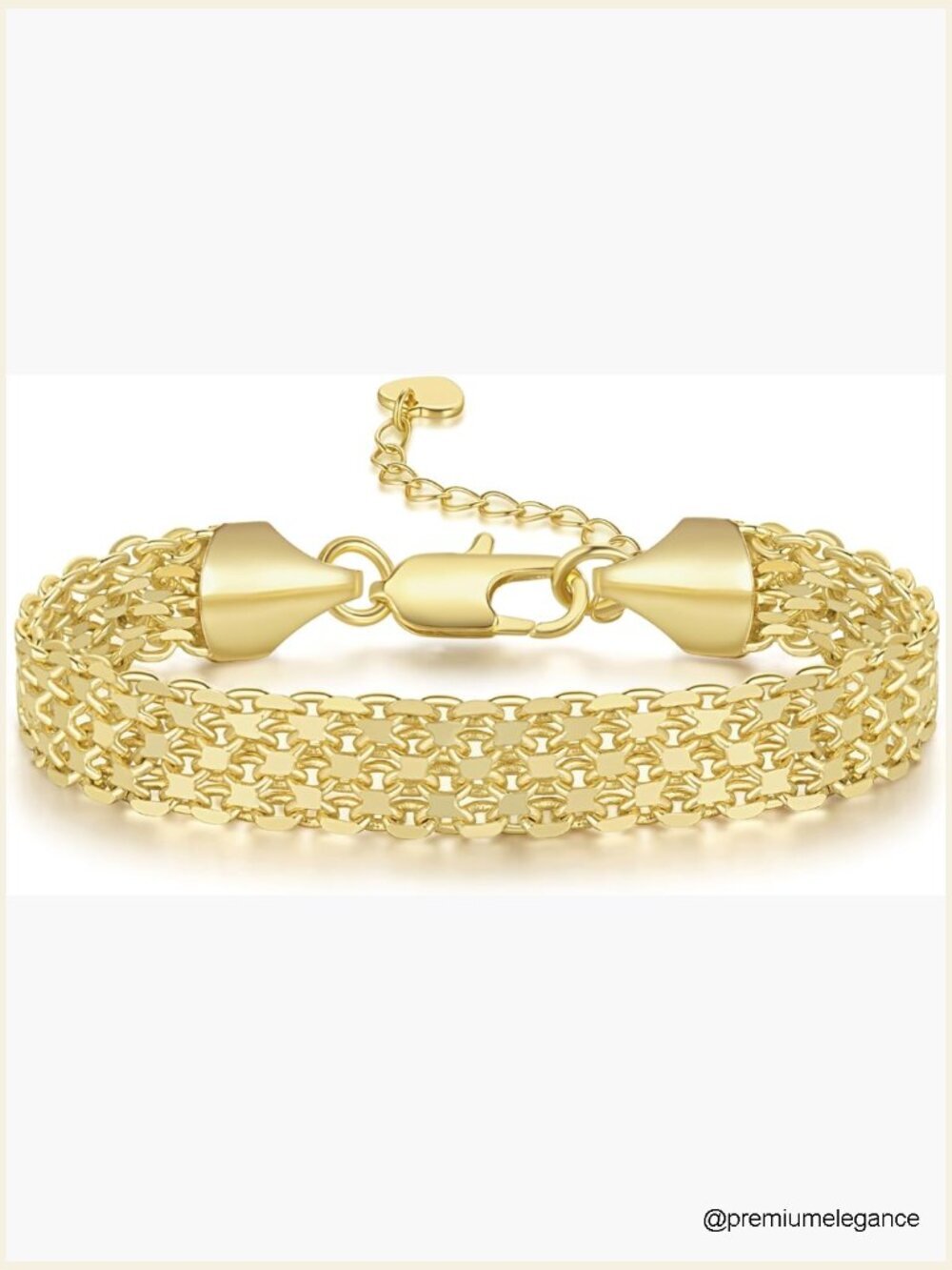 14K Gold Plated Chunky Woven Bracelet Women Adjustable Chain